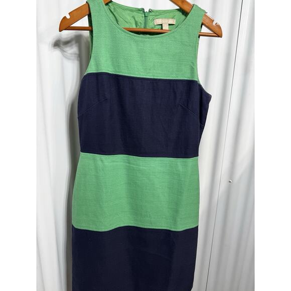 Banana Republic Navy And Green Striped Dress 100% Cotton Sz. 8 - Picture 1 of 5
